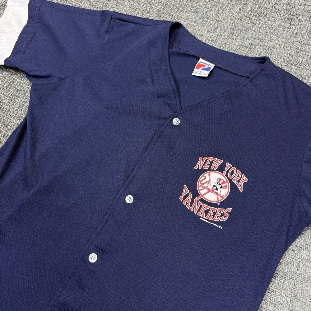 Vtg New York Yankees‎ Baseball Shirt Jersey Mens Large Blue 1993 Swingster MLB